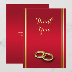 Carte De Remerciements Elégant or & rouge, Mariage   Mariage