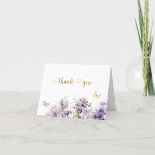 Carte De Remerciements Elégant papillon embrasse les fleurs violettes Wat