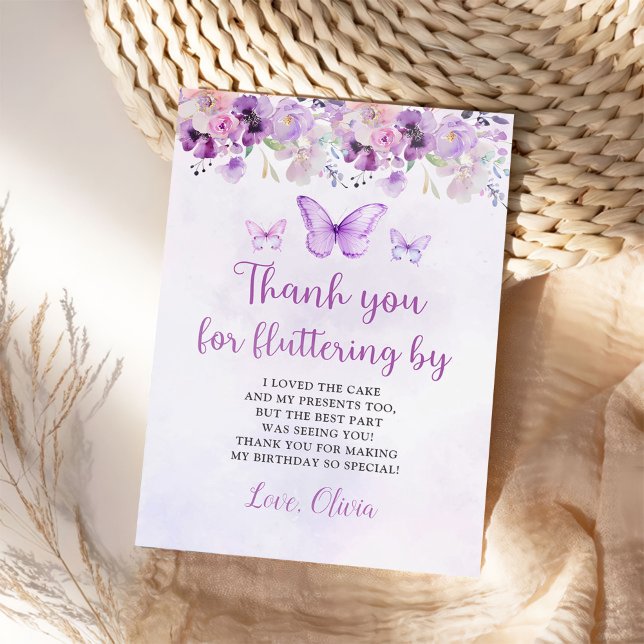 Carte De Remerciements Elégant papillon violet 1er anniversaire fête (Créateur téléchargé)