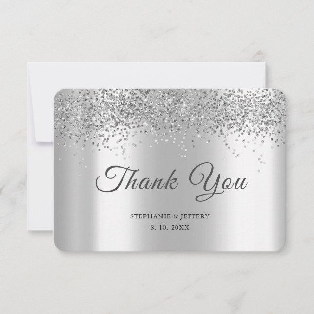 Carte De Remerciements Élégant Parties scintillant à huile d'argent Maria (Devant)