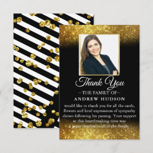 Carte De Remerciements Elegant Parties scintillant d'or Funeral Photo Car