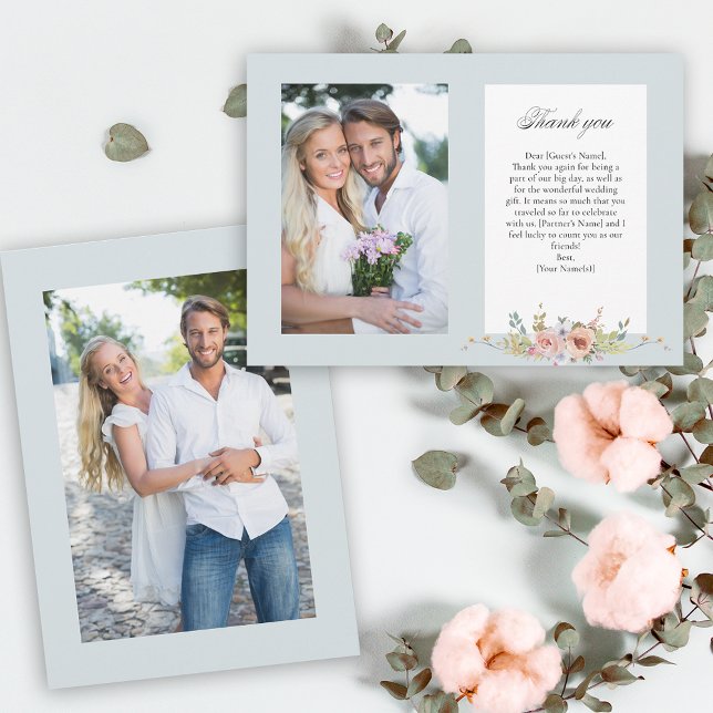 Carte De Remerciements Élégant Pastel Boho Floral Calligraphie/Photo (Créateur téléchargé)