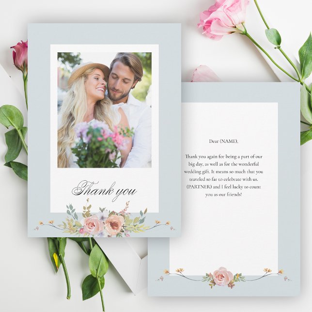 Carte De Remerciements Élégant Pastel Boho Floral Calligraphie/Photo (Créateur téléchargé)