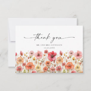 Carte De Remerciements Élégant Pastel Pink Bohemian Field Fleur sauvage