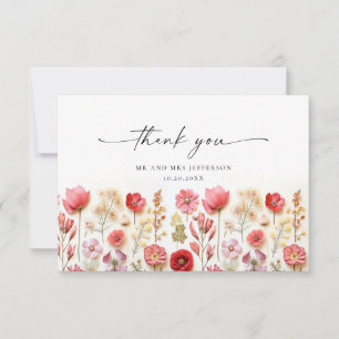 Carte De Remerciements Élégant Pastel Pink Bohemian Field Fleur sauvage