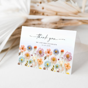 Carte De Remerciements Élégant Pastel Pink Bohemian Field Fleur sauvage