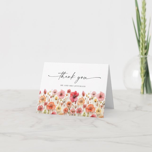 Carte De Remerciements Élégant Pastel Pink Bohemian Field Fleur sauvage (Devant)