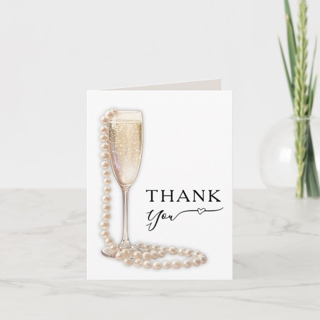 Carte De Remerciements Elegant Pearls and Prosecco Bridal Shower (Devant)