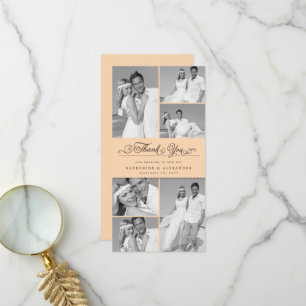 Carte De Remerciements Élégant Pêche Balayage Bande 6 Photo Chic Mariage