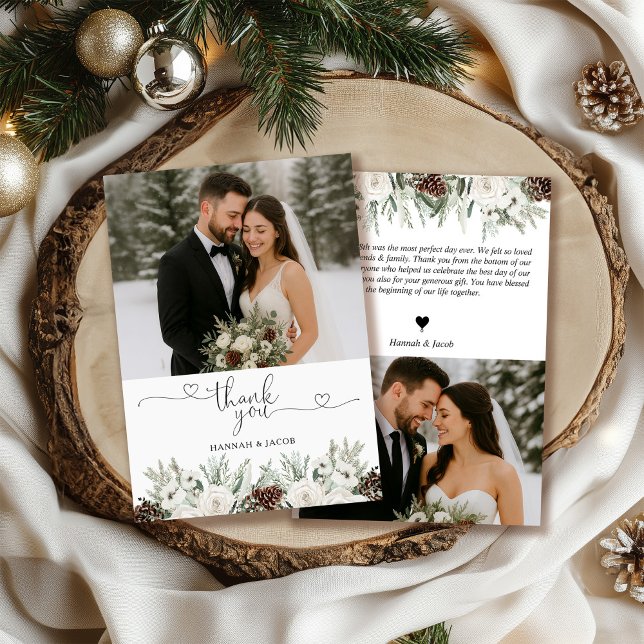 Carte De Remerciements Élégant Photo Mariage de pin d'hiver (Créateur téléchargé)