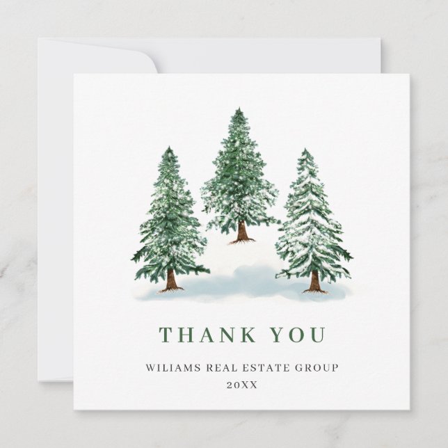 Carte De Remerciements Élégant Pine Tree Noël Entreprise Fête (Devant)
