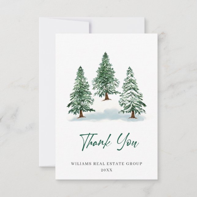 Carte De Remerciements Élégant Pine Tree Noël Entreprise Fête (Devant)