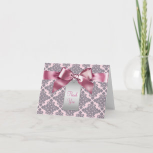 Carte De Remerciements Elegant Pink Damask Thank You Cards