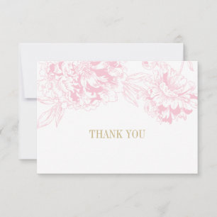 Carte De Remerciements Elegant Pink Gold Floral Peony Wedding