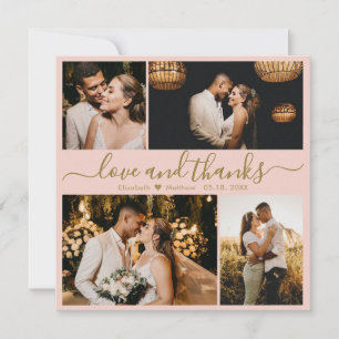 Carte De Remerciements Élégant Pink Gold Script Photo Collage Mariage