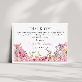 Carte De Remerciements Elegant Pink Peonies Floral Sympathy Funeral