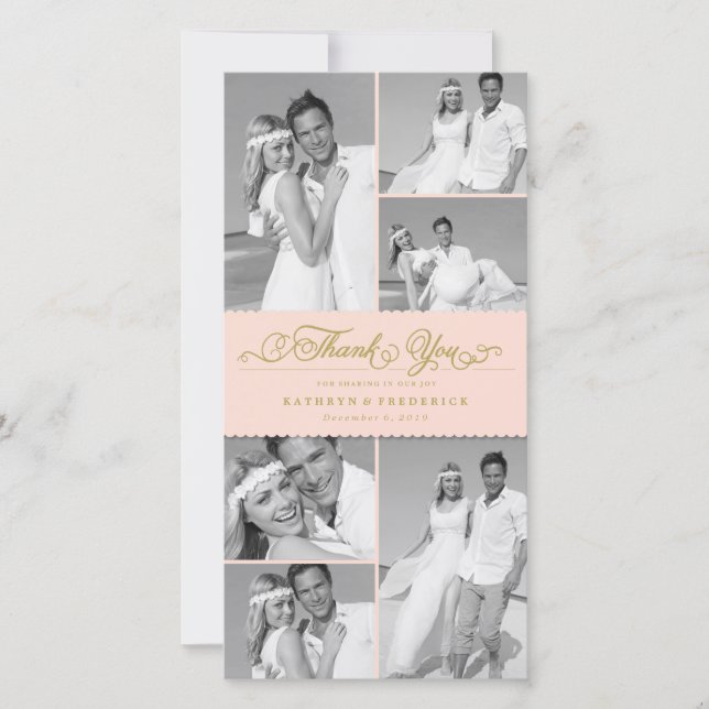 Carte De Remerciements Élégant Pink Scalloped Band 6 Photo Chic Mariage (Devant)