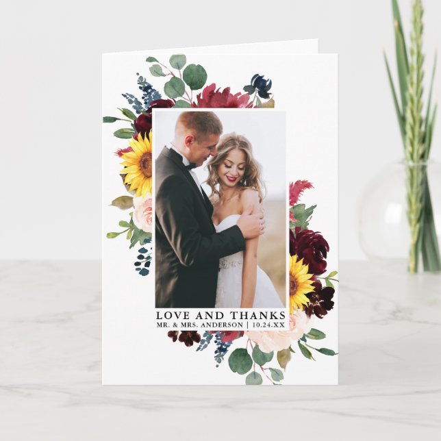 Carte De Remerciements Élégant pliage floral mixte aquarelle d'amour et d (Devant)