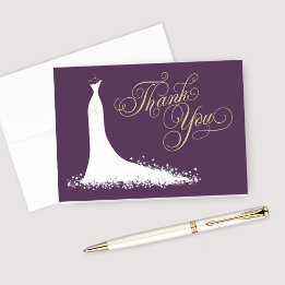 Carte De Remerciements Elegant Plum and Gold Wedding Gown Bridal Shower