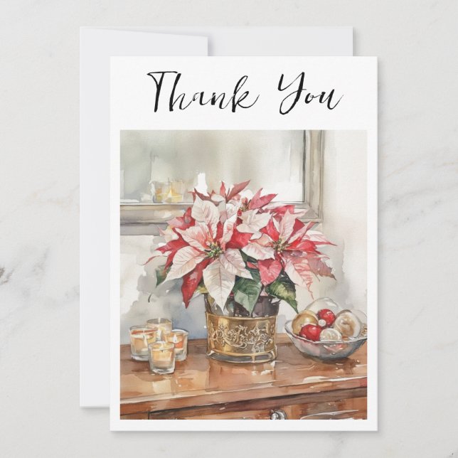 Carte De Remerciements Elegant Poinsettia Christmas Present  (Devant)