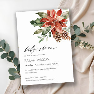 Carte De Remerciements Elégant Poinsettia Pine Cone Fête des mariées Invi