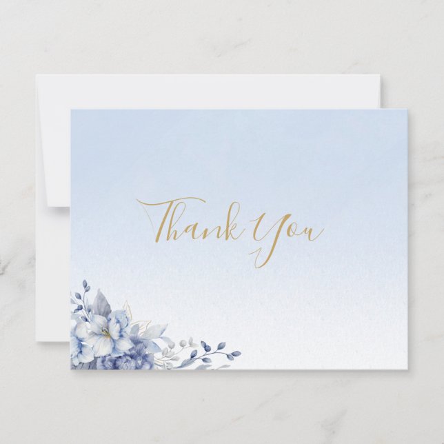 Carte De Remerciements Elegant Powder Blue & Gold Floral Wedding  (Devant)
