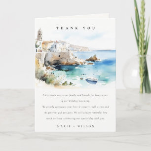 Carte De Remerciements Élégant Puglie Italie Paysage Aquarelle Mariage