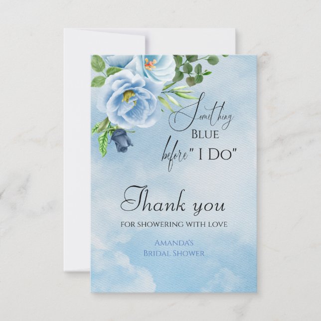 Carte De Remerciements Élégant quelque chose Fête des mariées Florale Ble (Devant)