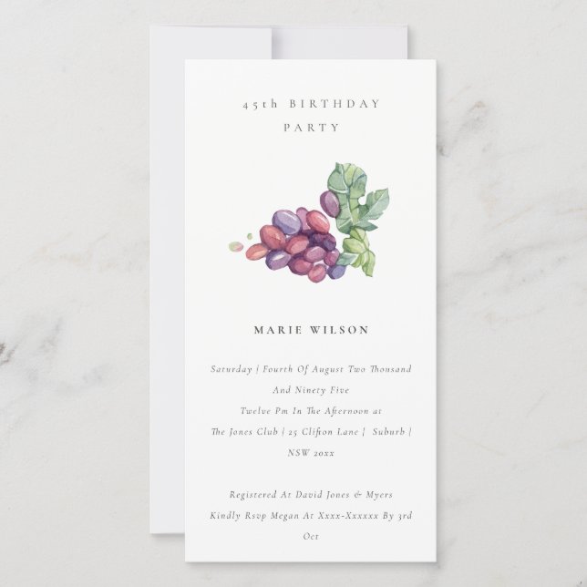 Carte De Remerciements Élégant Raisins Feuillus n'importe quel âge Invita (Devant)