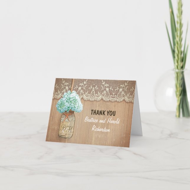 Carte De Remerciements Élégant remerciement de mariage à jarre de maçon d (Devant)