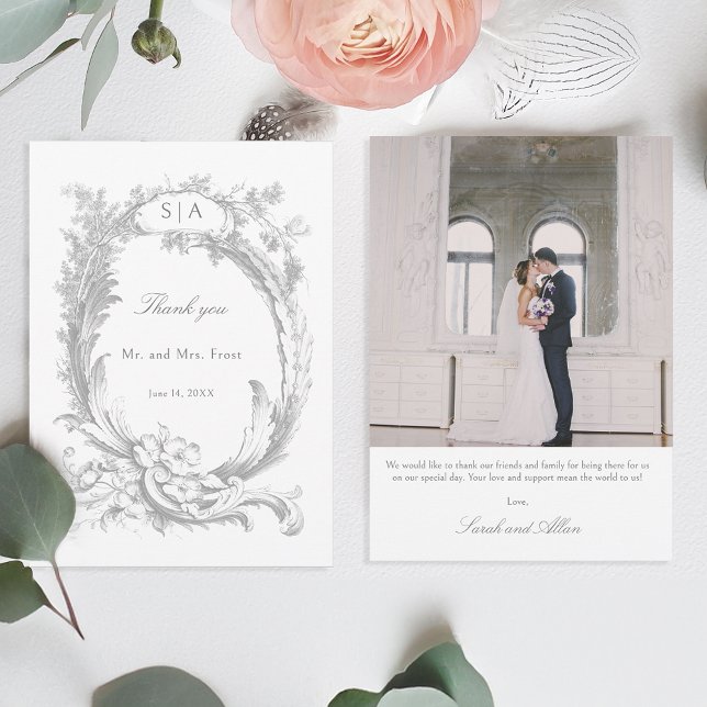 Carte De Remerciements Élégant Rococo Floral Français (Créateur téléchargé)