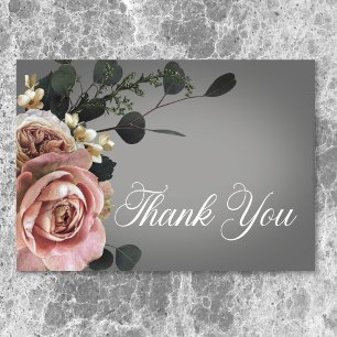 Carte De Remerciements Élégant rose blanc Rose gris Mariage