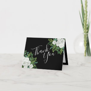 Carte De Remerciements Élégant Rose blanche Mariage Noir gothique