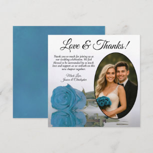 Carte De Remerciements Élégant Rose Bleu Turquoise & Photo Ovale Mariage