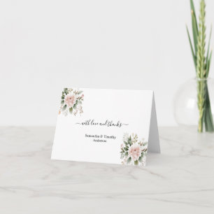 Carte De Remerciements Élégant rose Blush Floral Mariage