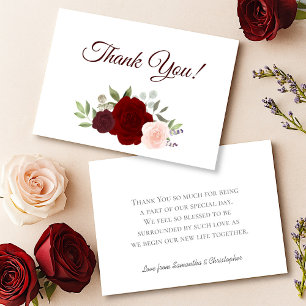 Carte De Remerciements Élégant Rose de Boho Rouge et Blush Boho Bourgogne