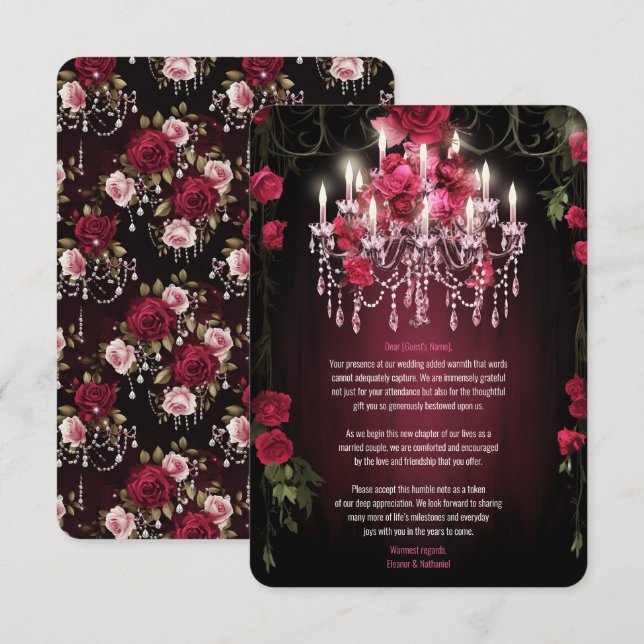 Carte De Remerciements Élégant Rose de Bourgogne Floral Mariage (Devant / Derrière)