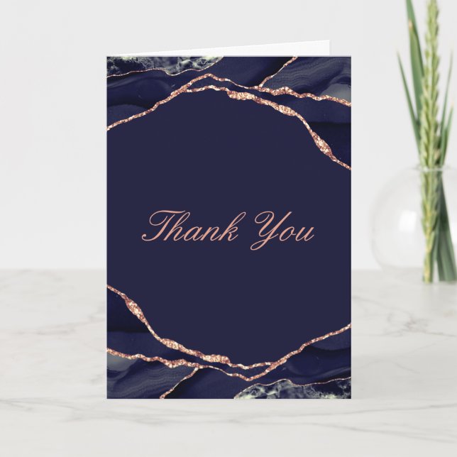 Carte De Remerciements Élégant Rose de la Marine Gold Foil Agate Mariage  (Devant)