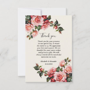 Carte De Remerciements Élégant rose et roses rouges mariage floral