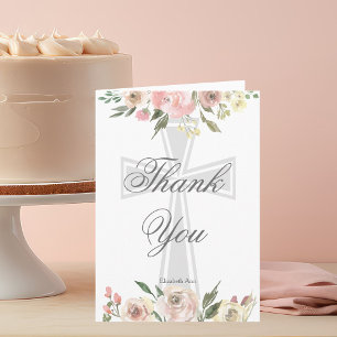 Carte De Remerciements Élégant rose Floral Chrétien Confirmation Personna