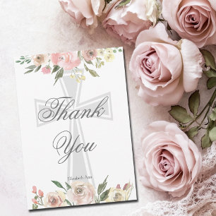 Carte De Remerciements Élégant rose floral chrétien Personnalisé