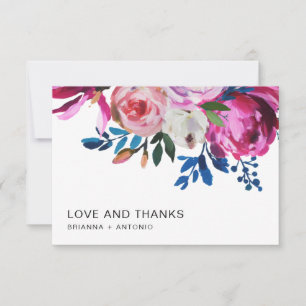 Carte De Remerciements Élégant rose Floral Mariage moderne