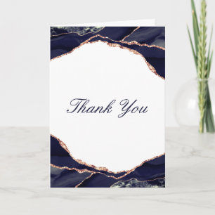 Carte De Remerciements Élégant Rose Gold Foil Marine Agate Mariage Photo