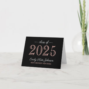 Carte De Remerciements Élégant Rose Gold Noir Classe de 2024 Graduation