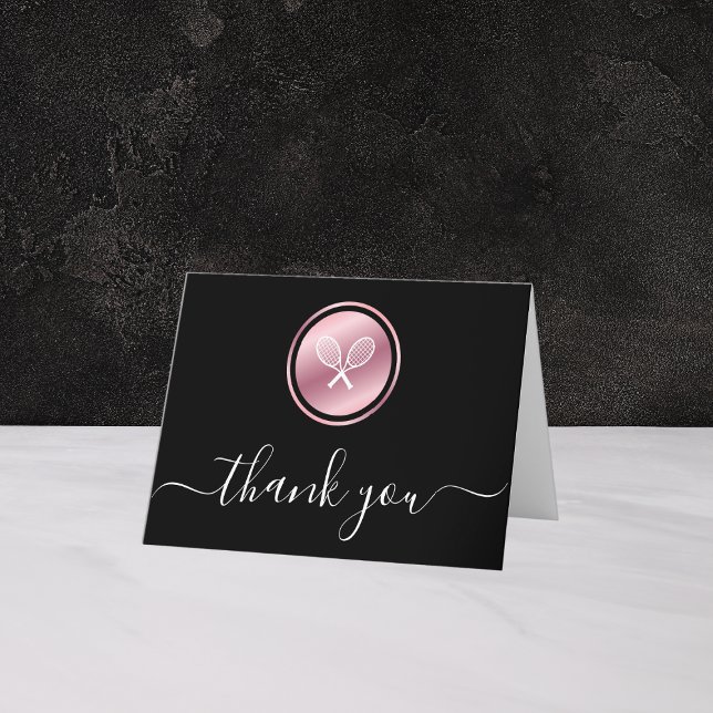 Carte De Remerciements Élégant Rose Gold Tennis Ball Player Texte personn (Créateur téléchargé)