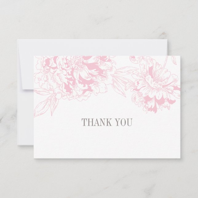 Carte De Remerciements Elégant rose Mariage gris de pivoine florale rose (Devant)