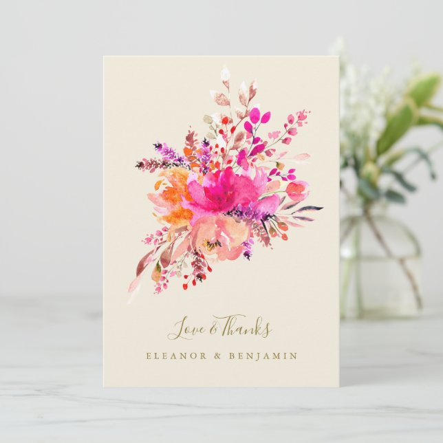 Carte De Remerciements Élégant rose Mariage photo message personnalisé (Debout devant)