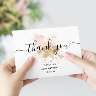 Carte De Remerciements Elégant rose or 40 et fabuleux 40e anniversaire