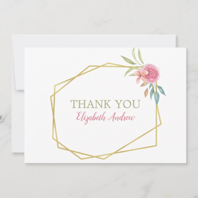 Carte De Remerciements Elégant rose & or Aquarelle Bat mitzvah floral (Devant)