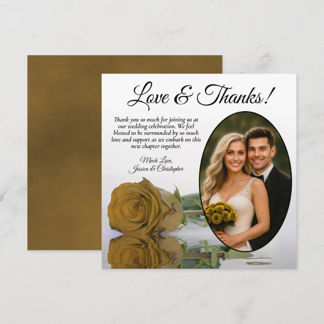 Carte De Remerciements Elégant Rose Oval Golden Ochre Mariage photo (Devant / Derrière)